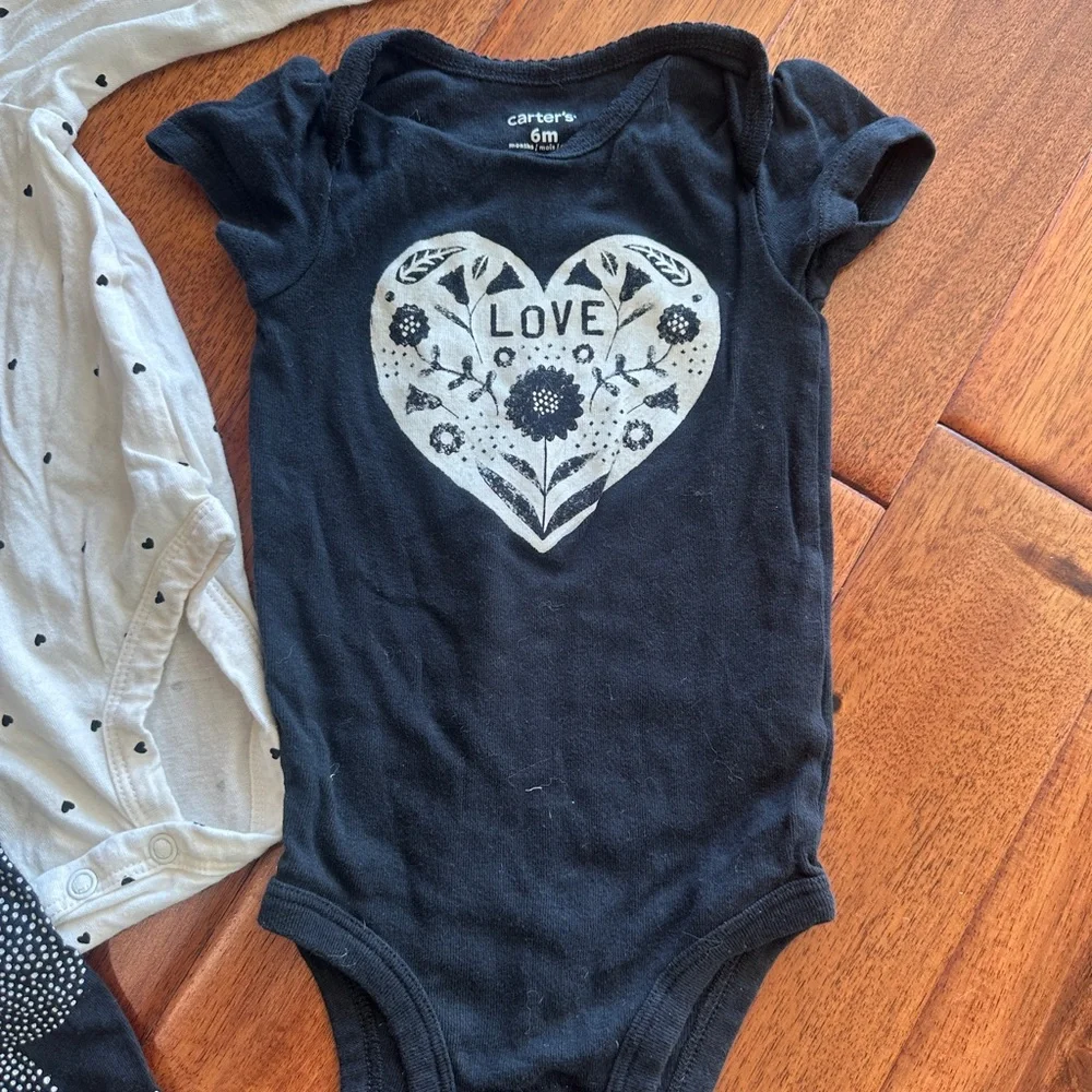 Carter's 6 month Black, White, and Gray Bodysuits Bundle